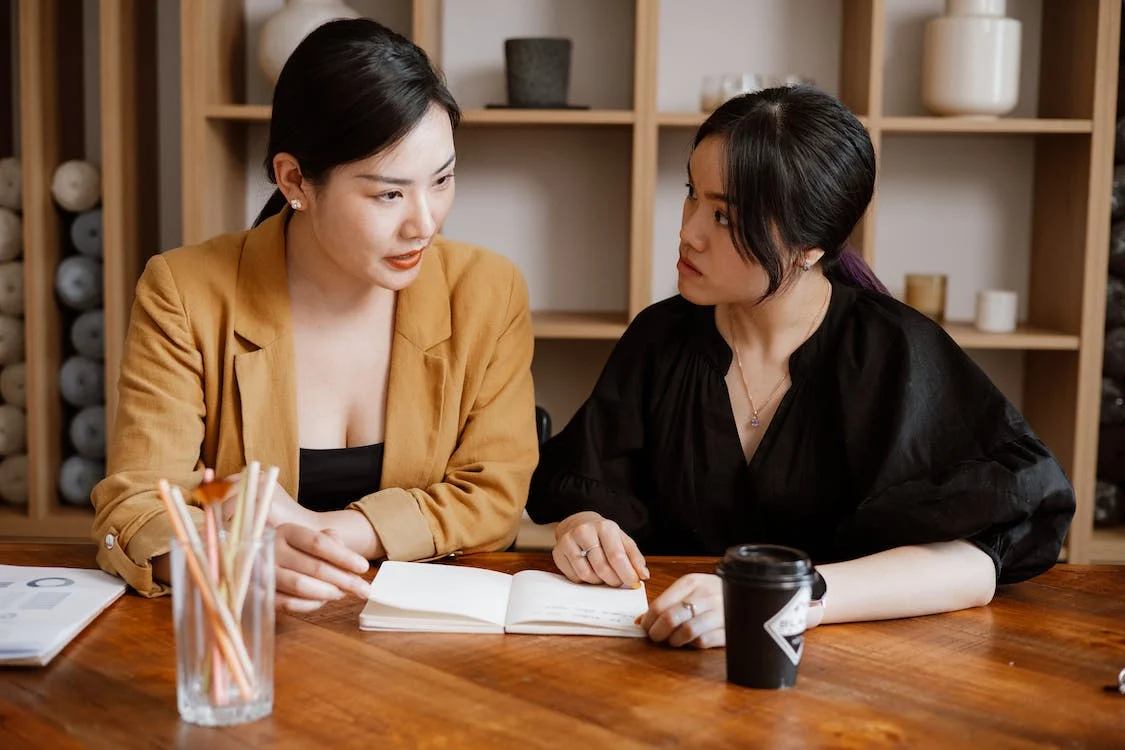 Female colleagues discussing in an office