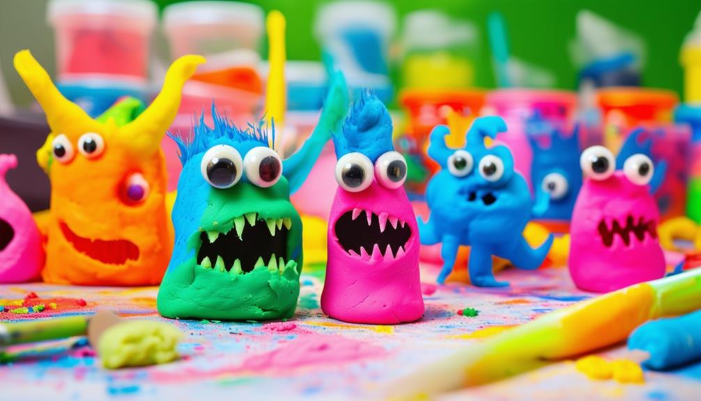 creative monster making with playdough