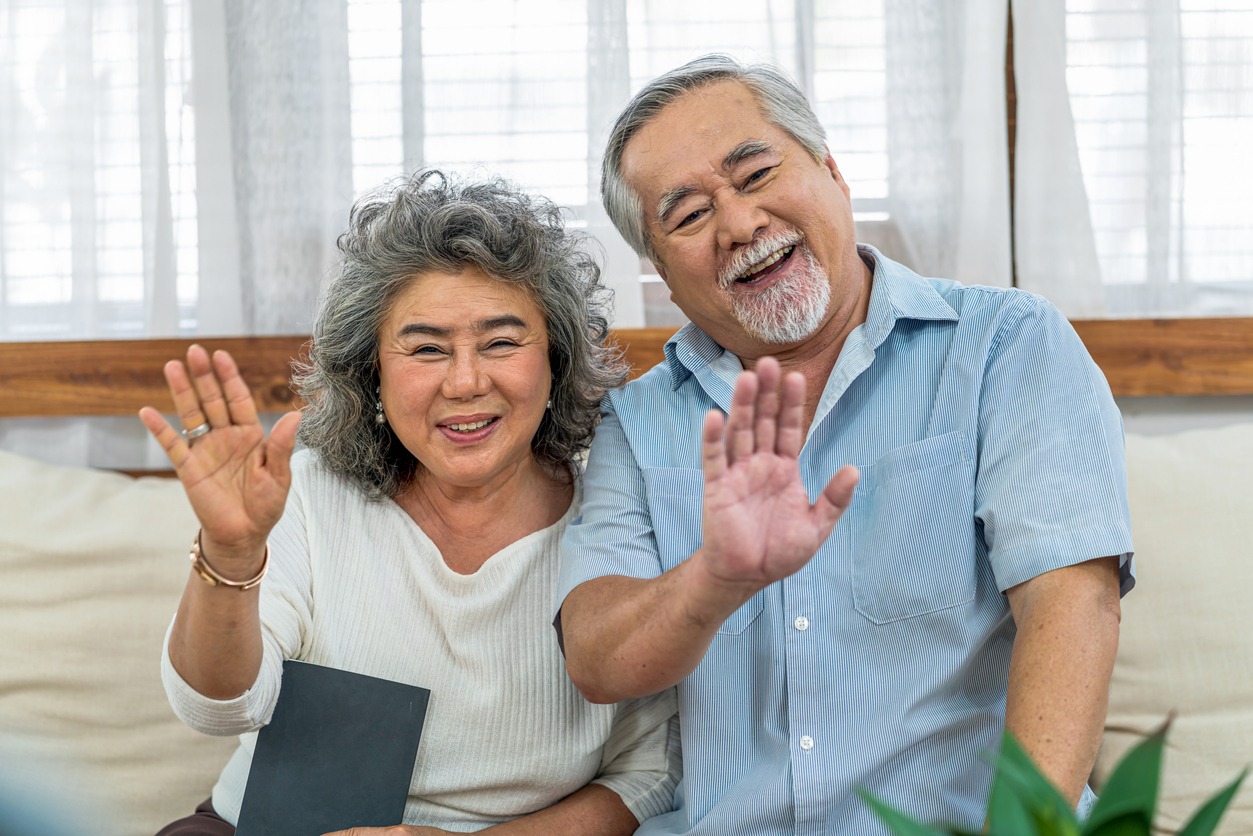 Asian couple Grandparent together with happy feeling in house
